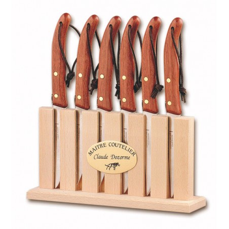 Rack of 6 Grill steak knives exotic wood handle
