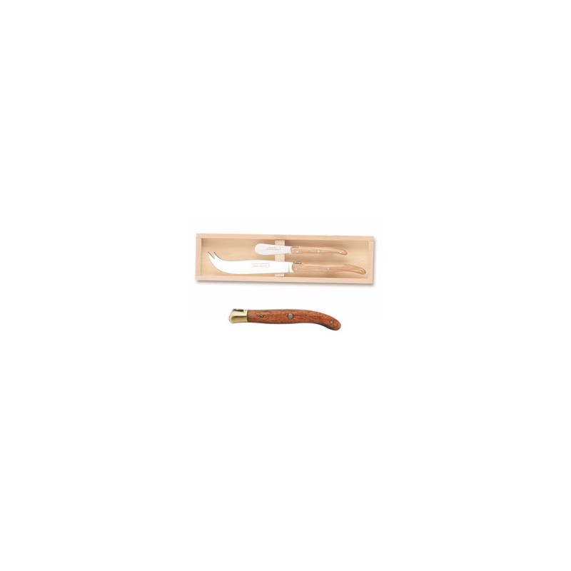 Wood box of Laguiole cheese knife + spreader brass bolster