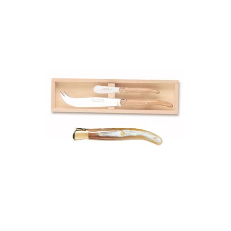 Wood box of Laguiole cheese knife + spreader brass bolster