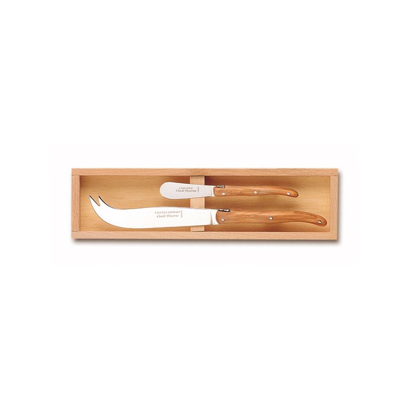 Wood box of Laguiole cheese knife + spreader no bolster