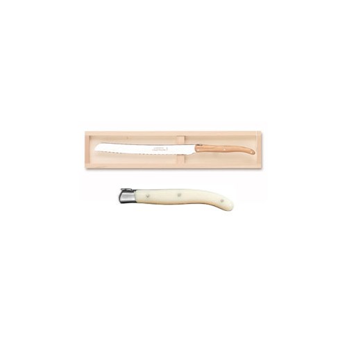 Wood box of Laguiole bread knife stainless steel bolster ivory handle