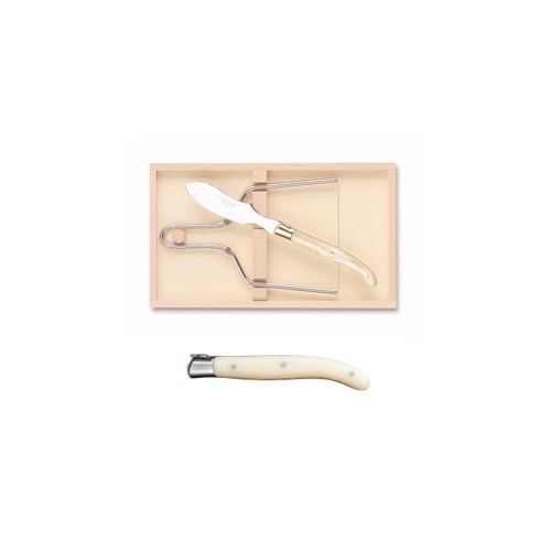 Wood box of Laguiole foie gras lyra stainless steel bolster ivory handle