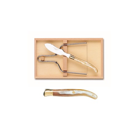 Wood box of Laguiole foie gras lyra brass bolster