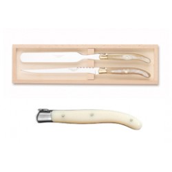 Wood box of Laguiole foie gras service stainless steel bolster ivory handle