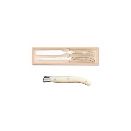Wood box of Laguiole foie gras service stainless steel bolster ivory handle