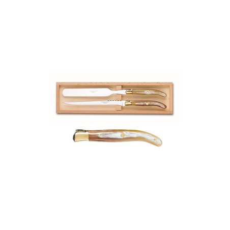 Wood box of Laguiole foie gras service brass bolster