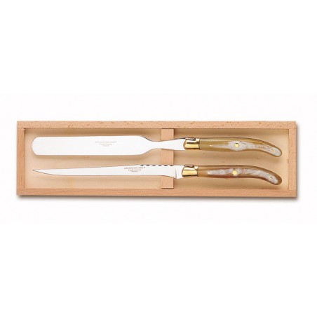 Wood box of Laguiole foie gras service brass bolster