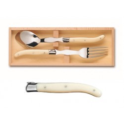 Wood box of Laguiole serving set stainless steel bolster ivory handle