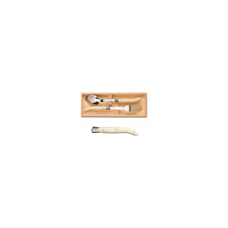 Wood box of Laguiole serving set stainless steel bolster ivory handle