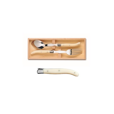 Wood box of Laguiole serving set stainless steel bolster ivory handle