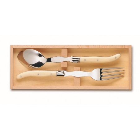 Wood box of Laguiole serving set stainless steel bolster ivory handle