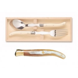 Wood box of Laguiole serving set brass bolster