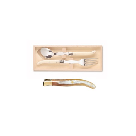 Wood box of Laguiole serving set brass bolster