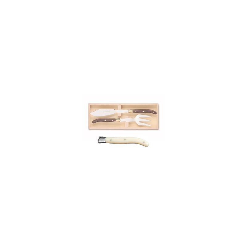 Wood box of Laguiole fish serving set stainless steel bolster ivory handle