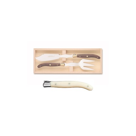 Wood box of Laguiole fish serving set stainless steel bolster ivory handle