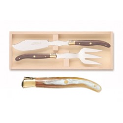 Wood box of Laguiole fish serving set brass bolster