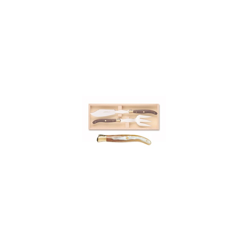 Wood box of Laguiole fish serving set brass bolster