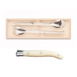 Wood box of Laguiole salad service stainless steel bolster ivory handle