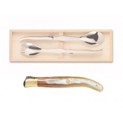 Wood box of Laguiole salad service brass bolster