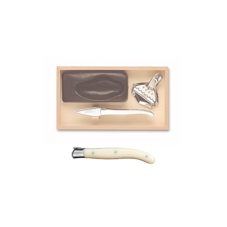 Wood box of Laguiole oyster set stainless steel bolster ivory handle