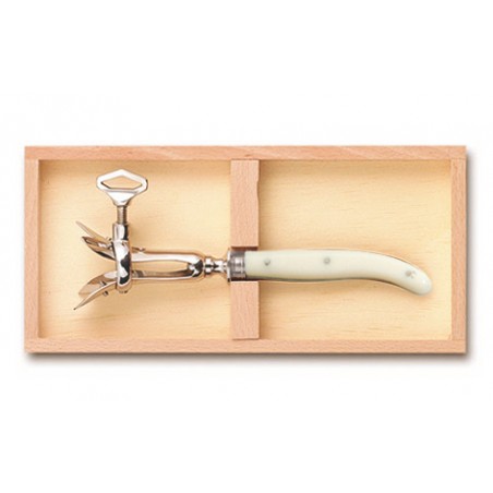 Coffret hêtre fer à gigot Laguiole mitre inox manche nacrine ivoirine