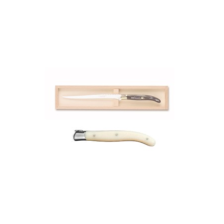 Wood box of Laguiole foie gras knife stainless steel bolster ivory handle