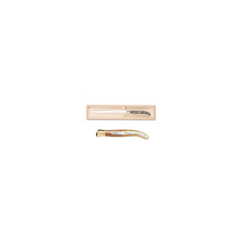 Wood box of Laguiole foie gras knife brass bolster