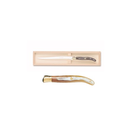 Wood box of Laguiole foie gras knife brass bolster
