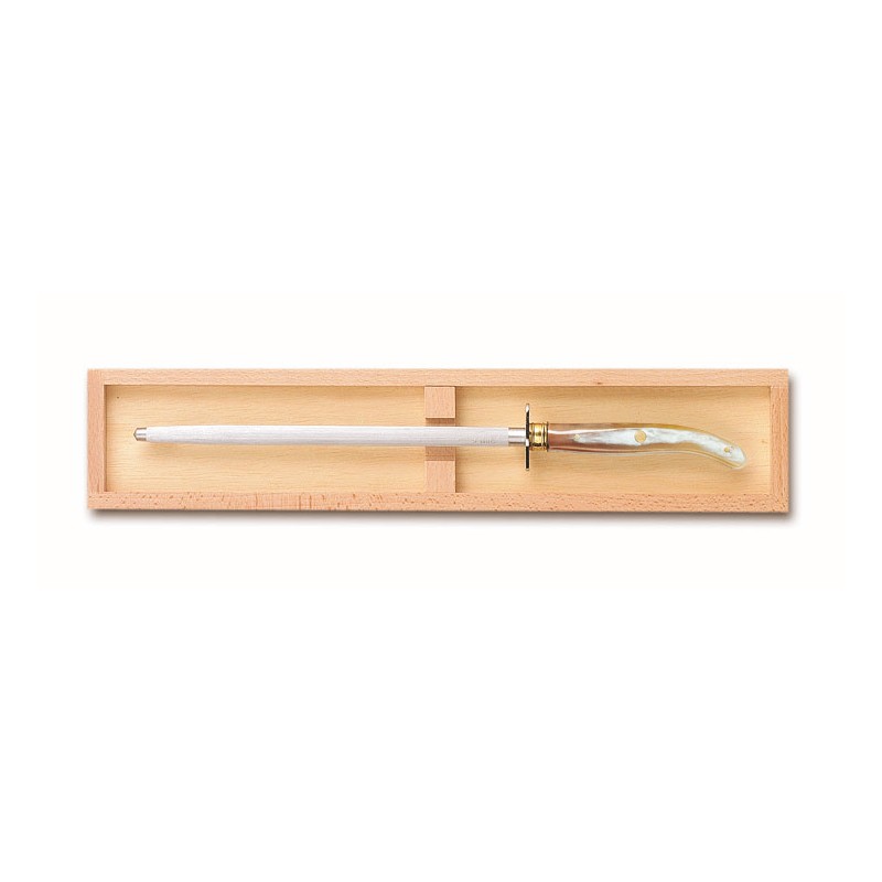 Coffret hêtre fusil de cuisine Laguiole mitre laiton