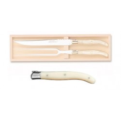 Wood box of Laguiole 2P carving set stainless steel bolster ivory handle