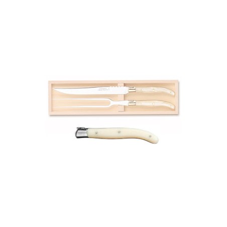 Wood box of Laguiole 2P carving set stainless steel bolster ivory handle