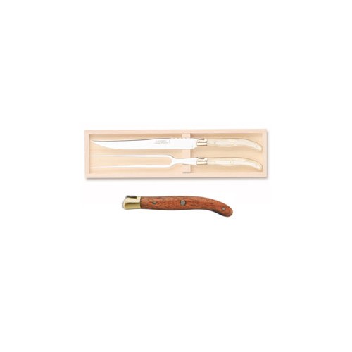 Wood box of Laguiole 2P carving set brass bolster