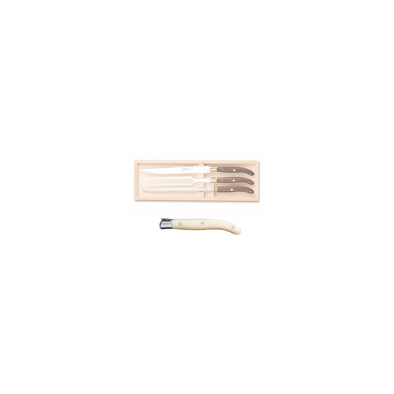 Wood box of Laguiole 3P carving set ivory stainless steel bolster ivory handle