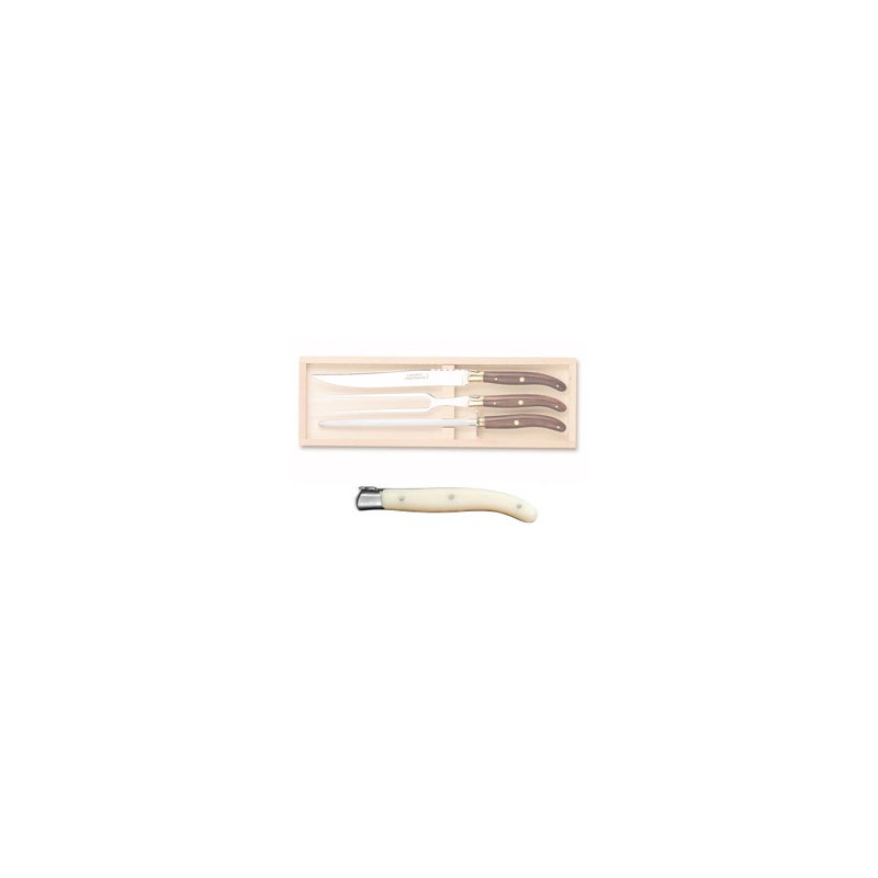 Wood box of Laguiole 3P carving set ivory stainless steel bolster ivory handle Wood box of Laguiole 3P carving set ivory stainless steel bolster ivory handle