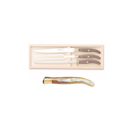 Coffret hêtre service à découper 3 pièces super Laguiole mitre laiton Coffret hêtre service à découper 3 pièces super Laguiole mitre laiton