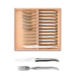 Coffret hêtre 6 couteaux et 6 fourchettes super Laguiole plein manche