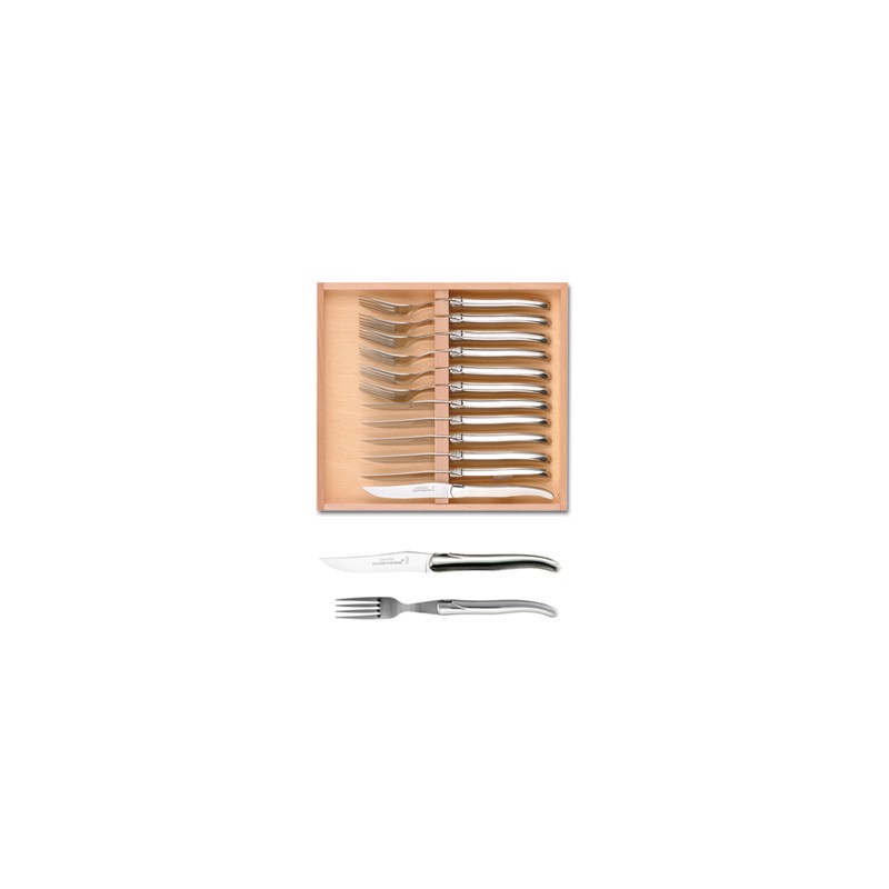 Coffret hêtre 6 couteaux et 6 fourchettes super Laguiole plein manche