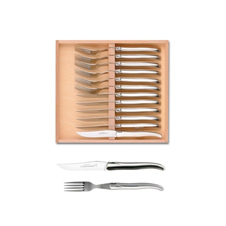 Coffret hêtre 6 couteaux et 6 fourchettes super Laguiole plein manche