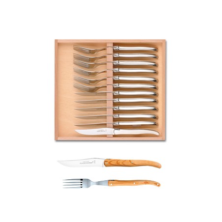 Wood box of Laguiole 6 knives + 6 forks no bolster