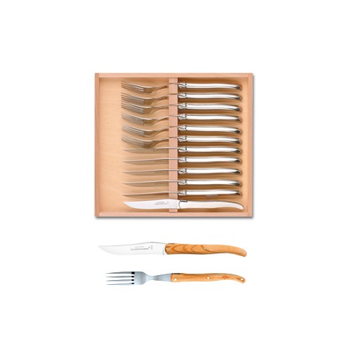 Wood box of Laguiole 6 knives + 6 forks no bolster