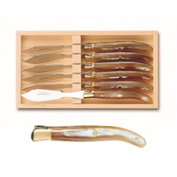 Wood box of 6 Laguiole fish knives brass bolster