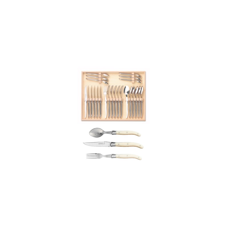 Coffret ménagère 24 pièces super Laguiole mitre inox manche nacrine ivoirine