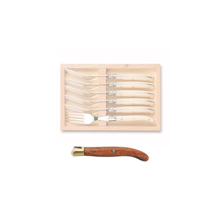 Wood box of 6 Laguiole salad forks brass bolster Wood box of 6 Laguiole salad forks brass bolster