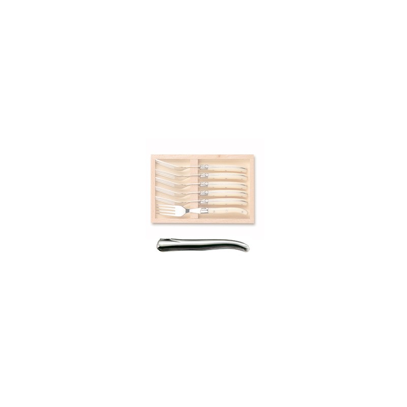 Wood box of 6 Laguiole salad forks no bolster