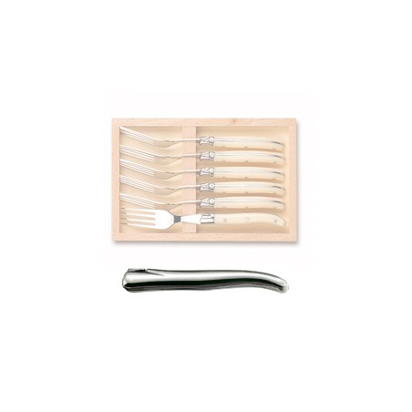 Wood box of 6 Laguiole salad forks no bolster