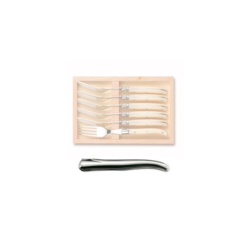 Coffret hêtre 6 fourchettes dessert super Laguiole plein manche