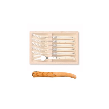 Wood box of 6 Laguiole salad forks no bolster