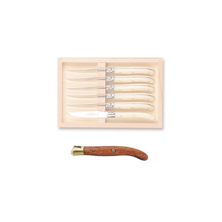 Coffret hêtre 6 couteaux dessert super Laguiole mitre laiton Coffret hêtre 6 couteaux dessert super Laguiole mitre laiton