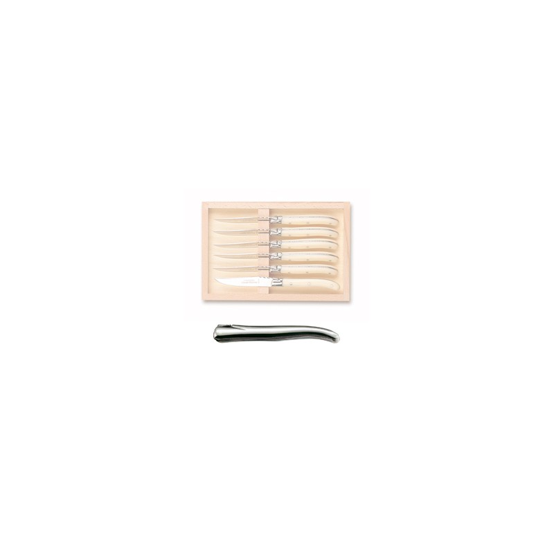 Wood box of 6 Laguiole salad knives no bolster