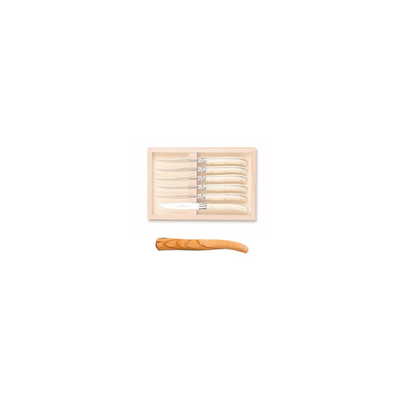 Wood box of 6 Laguiole salad knives no bolster